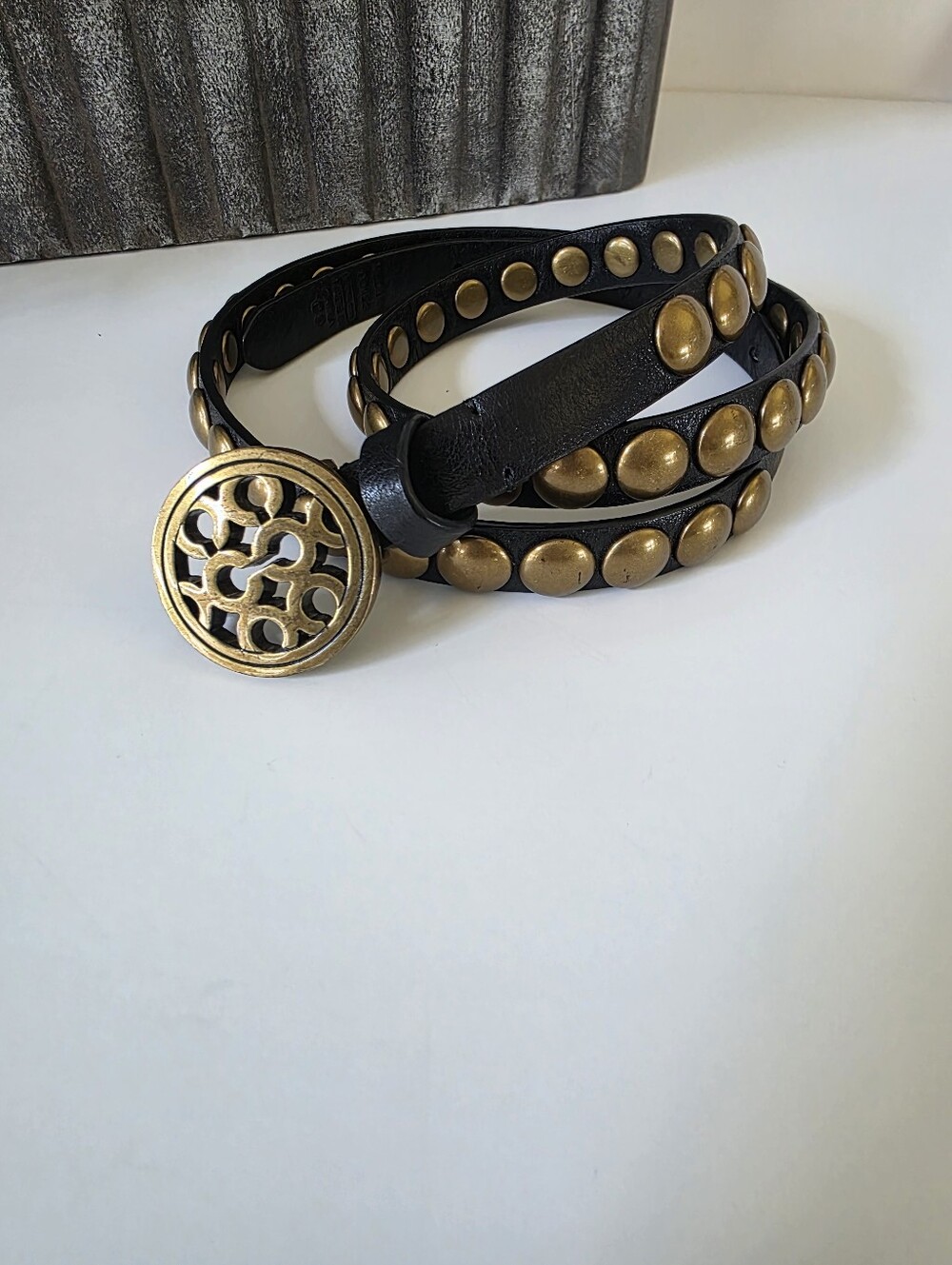 Coach Studded Leather Skinny Belt Black Brass Logo Buckle Medium - Picture 9 of 9